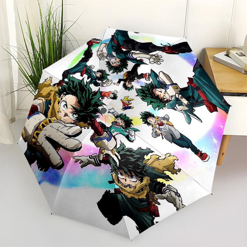 

1pc My Hero Academia Izuku Midoriya Automatic Folding Outdoor Umbrella - Portable 3-Fold Design with Iron Frame, Perfect for Fans, Travelers, Dai