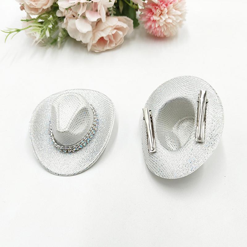 Holographic Neon Glitter Mini Cowboy Hat Western Theme Party Decoration Shiny Prop for Birthday Festival Events