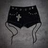 Y2K Gotisch Kruis Klinknagel Vetersluiting Denim Shorts Dames Punk Ruwe Zoom Lage Taille Mini Shorts