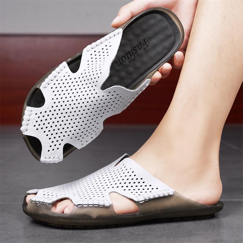 Men Black Slippers Gladiator Sandals Outdoor Summer White Beach Shoes Wide Head Plus Size
