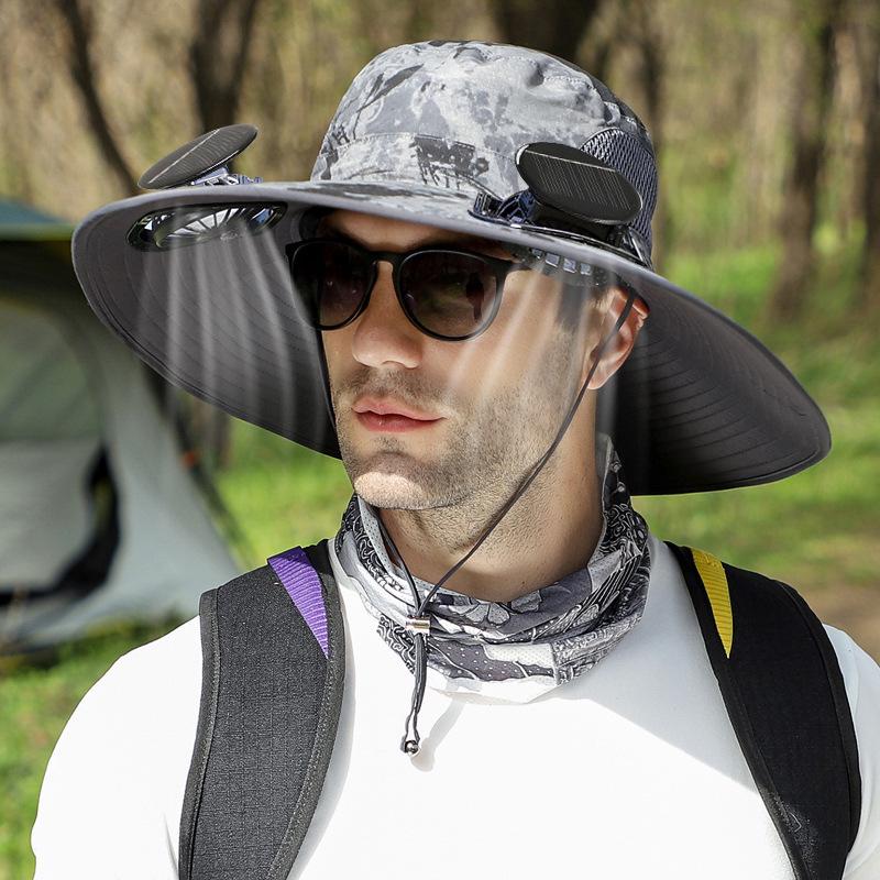 Men's Solar-Powered UV Protection Waterproof Fisherman Hat for Summer Outdoor Activities