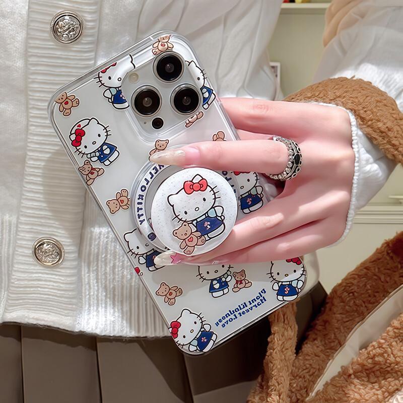 Magnetic Hello Kitty Bracket Phone Casing For Iphone 17 16 Pro Max 17 Air 15 14 12 13 11 Pro Max 16 12 13 Mini Plating Case