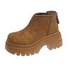 Platform Block Heel Single Boots Autumn New Round Toe Suede Rear Zipper Anti-Slip Wear-Resistant Short-Thigh Boots