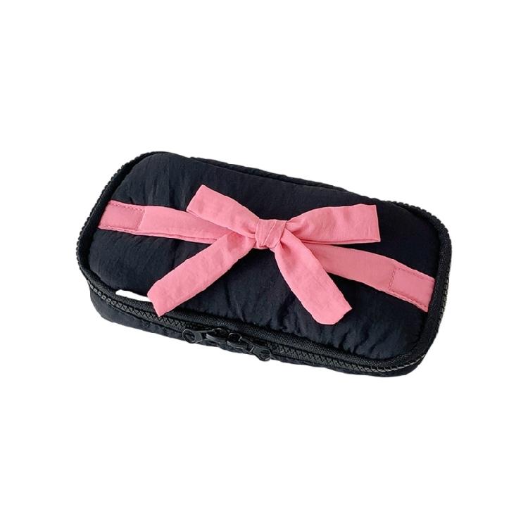 

Big Capacity Pen Case Large Bowknot Pencil Bag Spacious Compartment Travel Makeup Bag for Student Women Travel Essential чорний