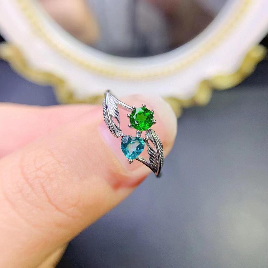 Vintage Blue Sapphire Flower Ring with Tourmaline and Zircon