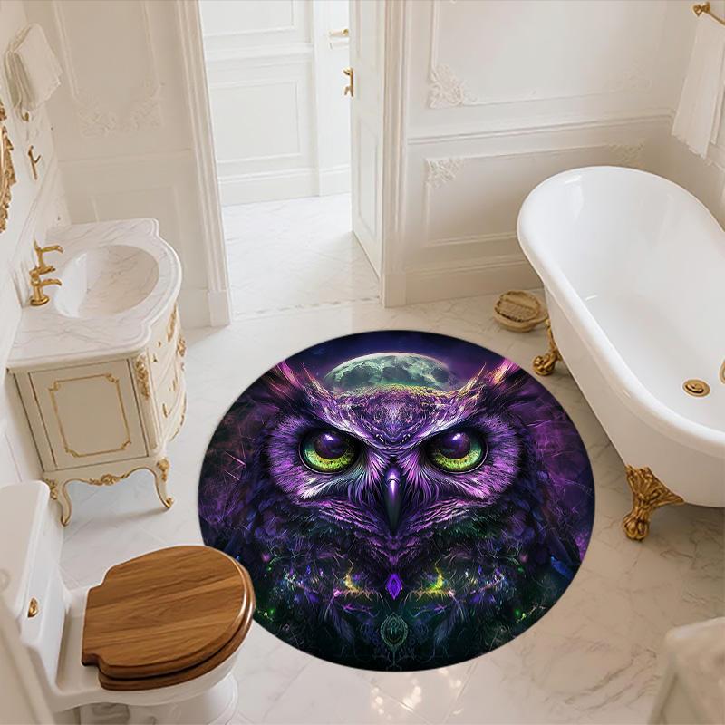 Purple Owl,Round Area Rug,Carpet Rug for Living Room Bedroom Sofa Playroom Decor,Non-slip Floor Mat