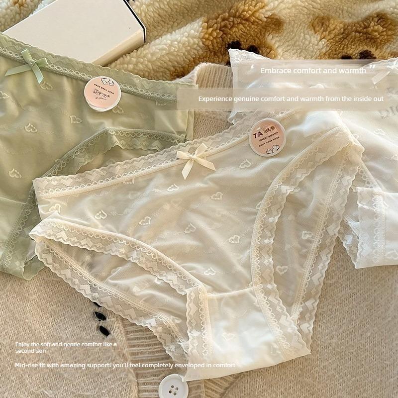 Ladies Summer Ultra Thin Sweet Lovely Lace Cotton Crotch Triangle Briefs