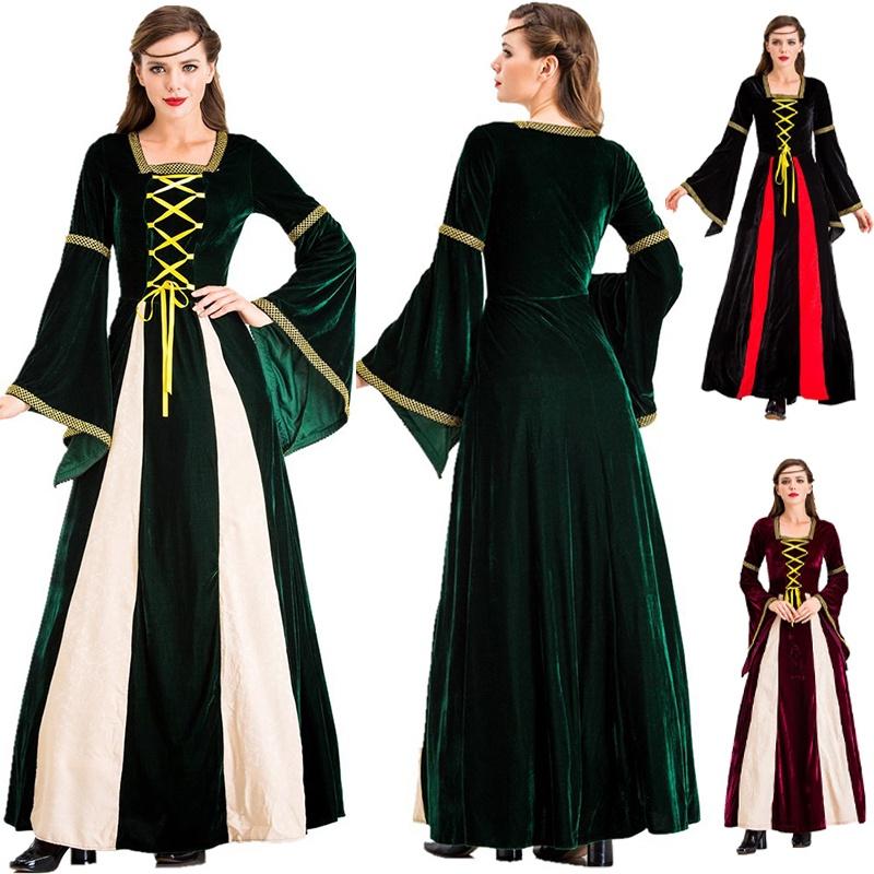 Enchanting Black Vintage Medieval Court Cosplay Maxi Dress For Halloween Events