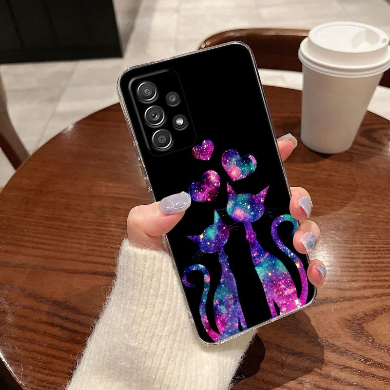Funny Cute Cat Line Art Clear Phone Case For Samsung Galaxy A56 A57 A37 A55 A54 A36 A35 A26 A25 A17 A07 A52 A34 A73 A21s Cover