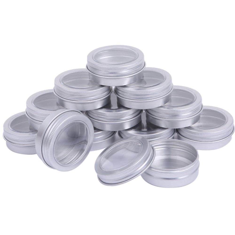 

Chocople Aluminum Tins, Cream Cases, Bead Cases, Cosmetics, Small Containers, Silver with Windows, Set of 12 (30ml)