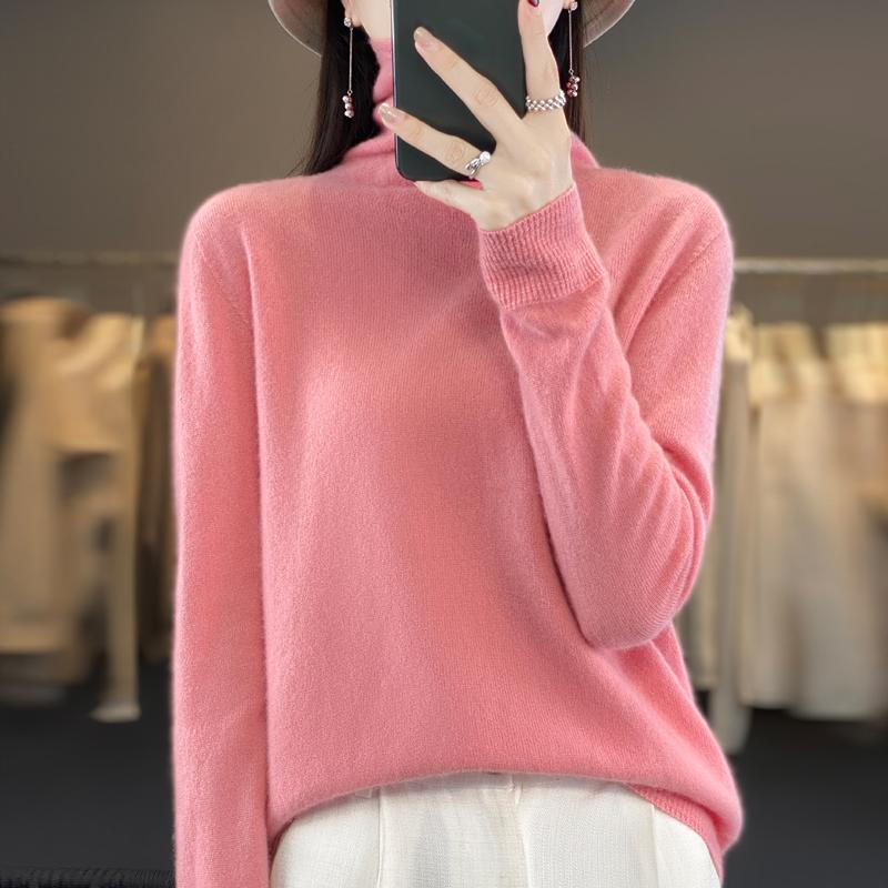 

Women s cashmere sweater Qinghe cashmere 30% cashmere 70% wool autumn and winter cashmere pullover soft and warm M рожевий