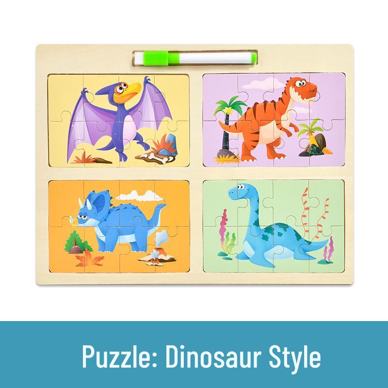 CPCE 4-in-1 Children's Educational Puzzle: Early Learning Cartoon Cognitive Board & Baby Drawing Toy