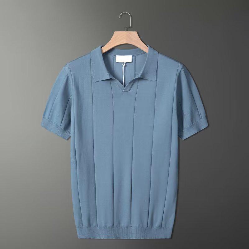 Men's Ice Silk Summer Polo Shirt - Short Sleeve, Solid Color, Multicolor Lapel