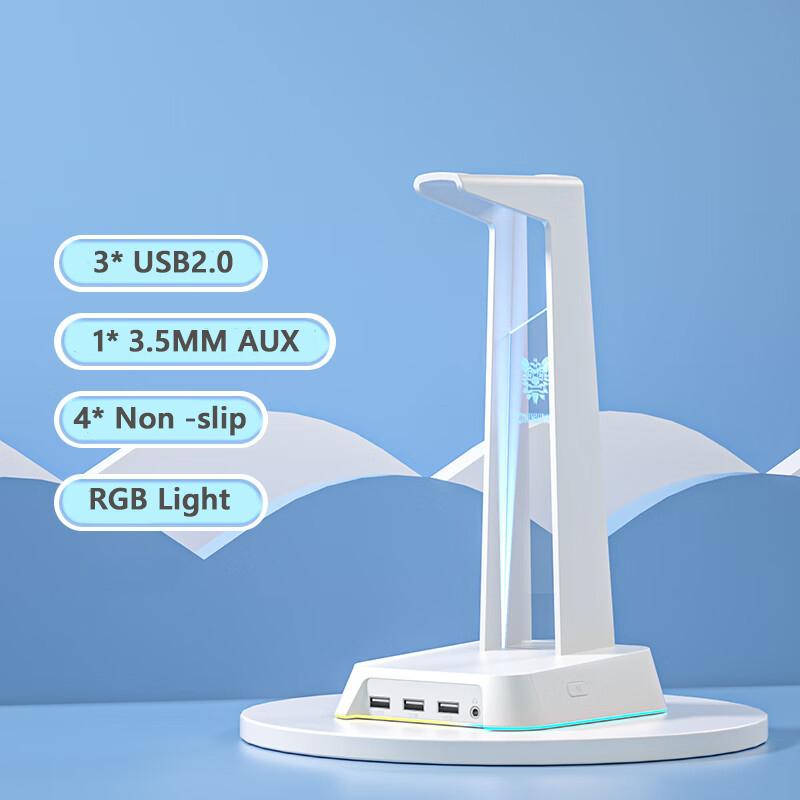 

Держатель-подставка для наушников ONIKUMA с тремя портами USB 2.0 + разъемом AUX 3,5 мм, крутая RGB-подсветка, поддержка концентратора, передача данных, совместимая мышь, клавиатура белый