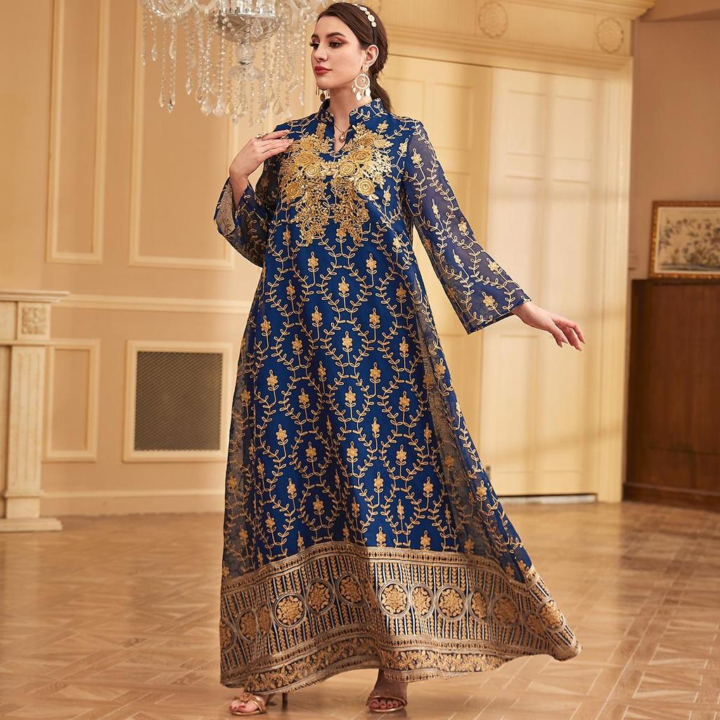 Middle East Embroidered Floral Muslim Maxi Dress