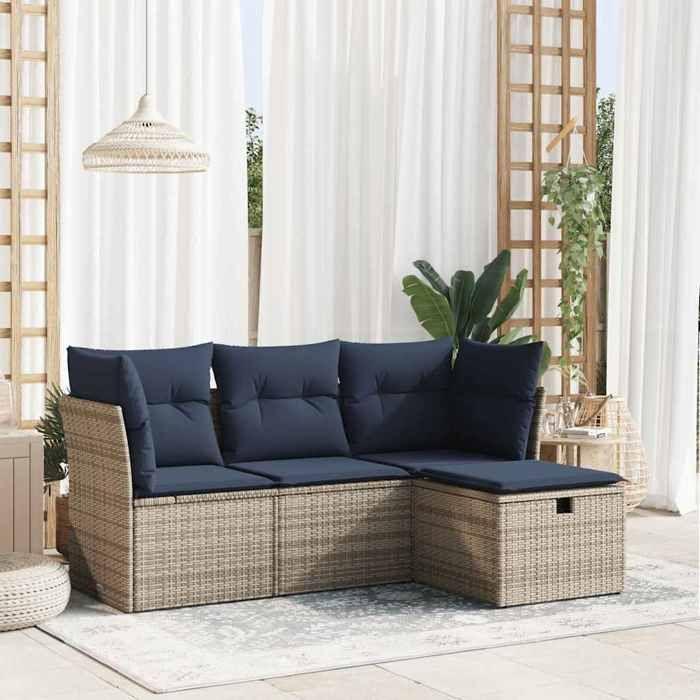 VidaXL Garden Lounge Set 4 Pcs with Grey Cushions Wicker 3325257