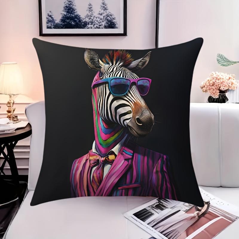 pc D Flat Pillow Not Included Zebra Sunglasses Suit Art Cushion Cover Short Plush Funny Animal Lover Gift Case
