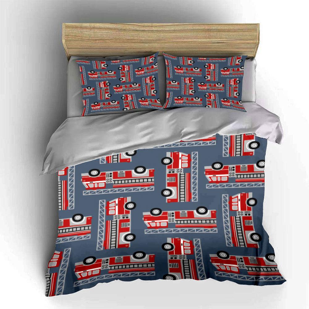 Fire Truck Pattern Bedding Set kid s and adults bedroom decor, Exquisite three-piece bedding set gift 135x200cm