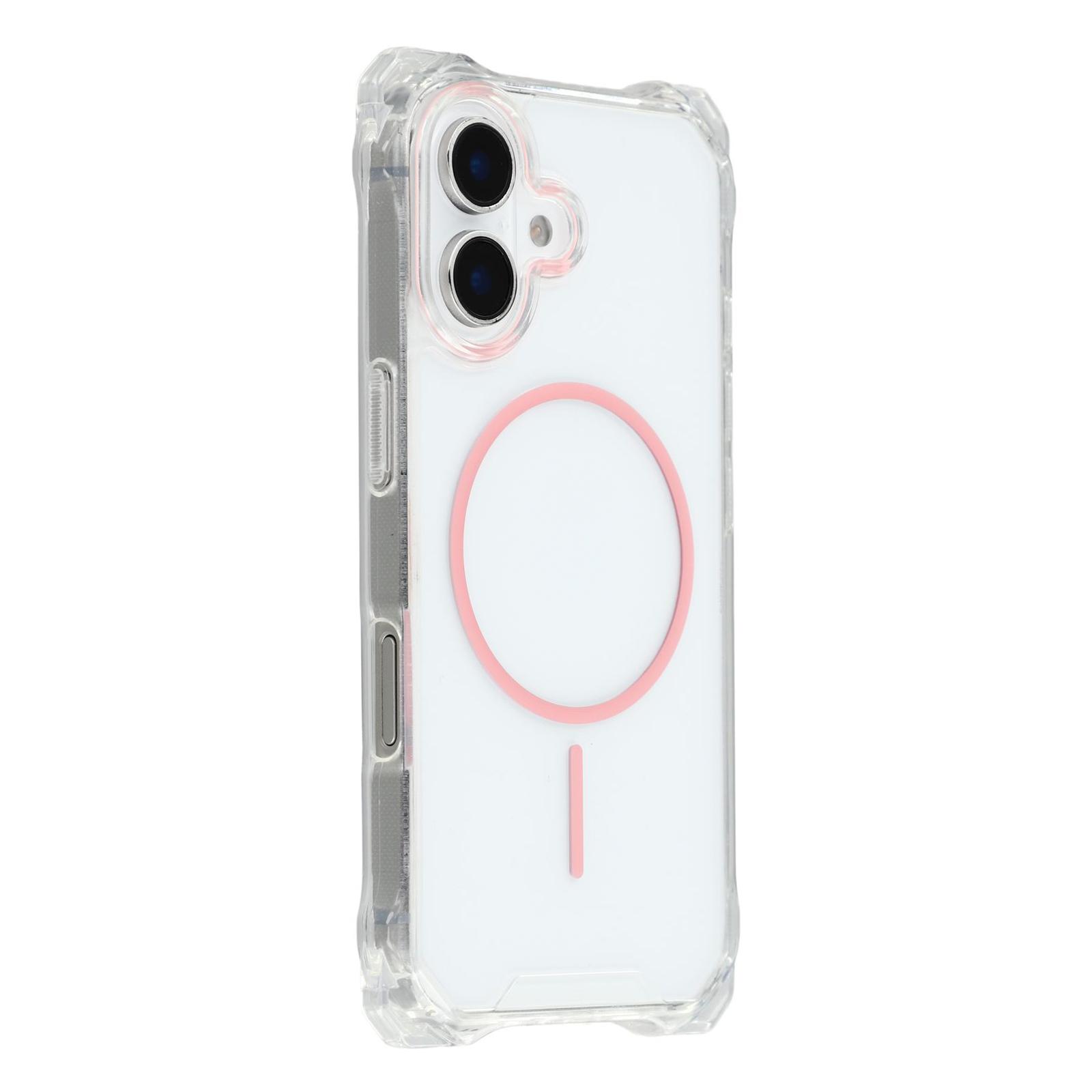 

For iPhone 16 Magnetic Case Drop-Proof TPU+PC Phone Back Cover Pink