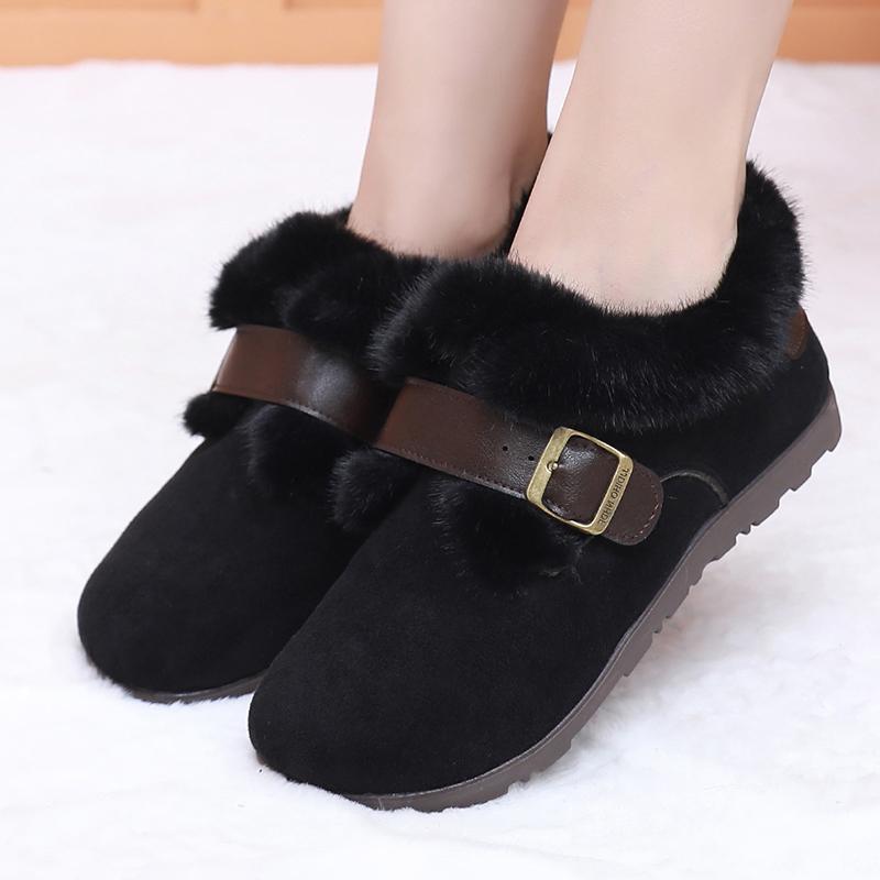 Women's Large Size Soft Sole One Foot Stirrup Winter Warm Fur One Snow Boots Padded Lined Ankle Boots Anti-slip Hiking Sports Cotton Boots