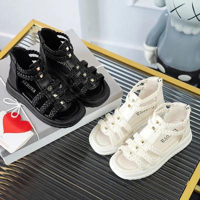 Children's Summer Sandals Solid Color Princess Shoes for Girls Fashion High-top Kids Causal Roman Beach Sandals Open-toe Soft