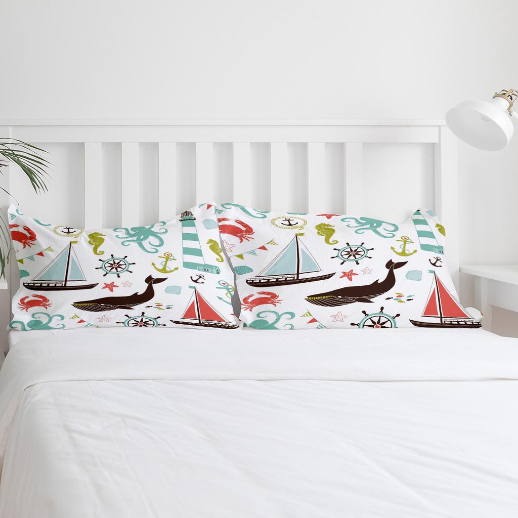 Whale Sailing Octopus Seahorse Lighthouse Duvet Cover With Pillow Case 3pcs Bedding Set Quilt Cover Double Bed Home Textile