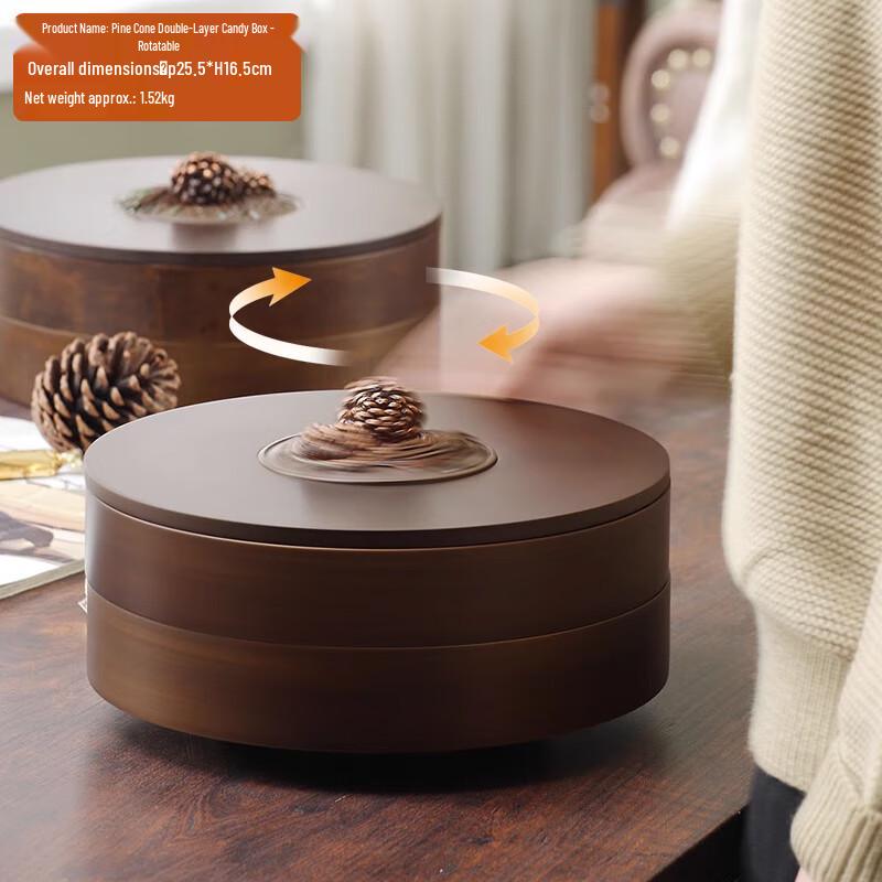 Wooden Rotating Double-Layer Snack & Candy Box