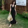 Temperament V Neck Halter Sling Vest Polka Dot Dress French Retro Waist Thin Hip Wrap Fish Tail Dress