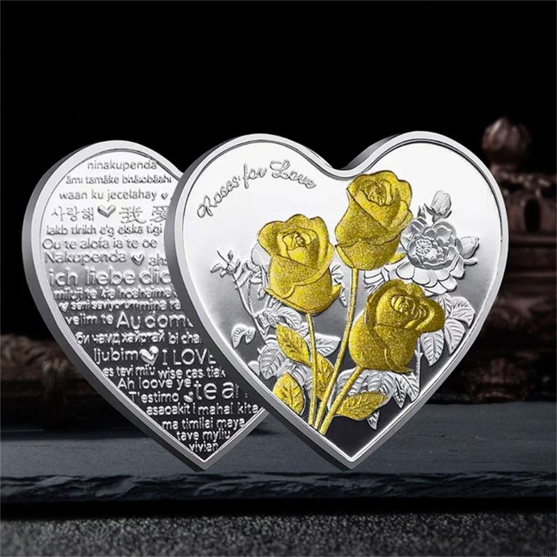 62KD Heart-shaped Rose Metal Commemorative 52 Types of I Love You Confession Valentine's Day Love Heart Gift