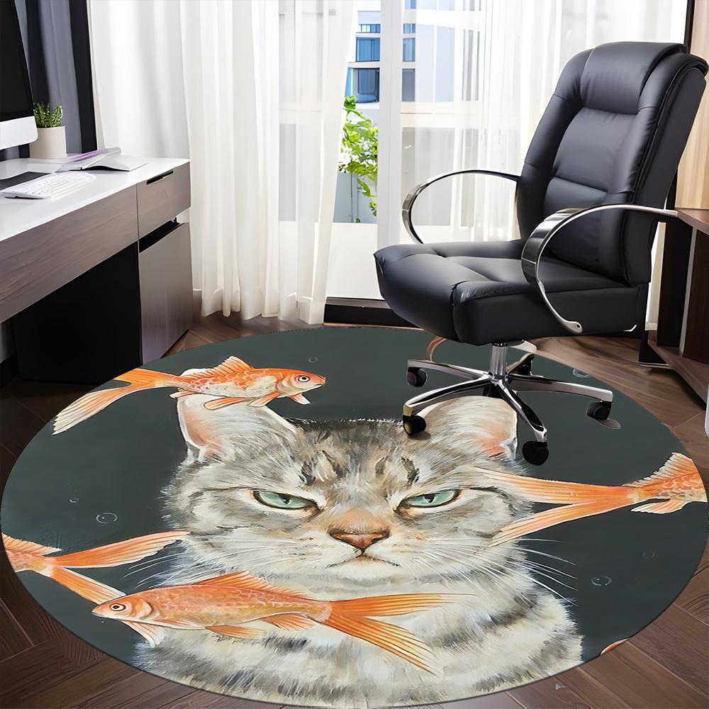 1PC Cat Fish Office Round Area Rug, Indoor Mat Suitable ForOffice, Under Office Chairs Bedroom Living Room Home Decor, Room Deco,  F036