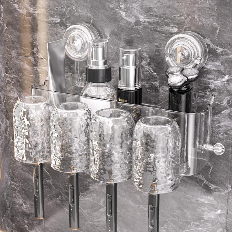 Suction Cup Toothbrush Storage Rack Bathroom Non-drilling Wall-mounted Washbasin Cup Toothpaste Mouthwash Cup Family Set
