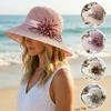 Women Straw Sun Hat Wide Brim Foldable Beach Sunscreen Caps Flowers Hollow Uv Protection Hat Summer Travel Cool Hat