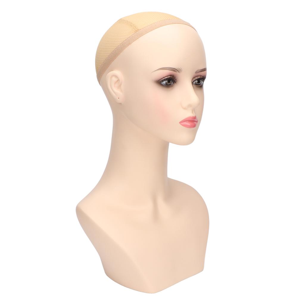Female Mannequin Head PVC Weather Resistant Stable Pink Make Up Female Bald Head Model for Wig Jewelry Display