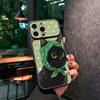 Black Cat Green Scarf Sheepskin Phone Case Suitable for iPhone 17 16 15 14 13 12 11 Pro/Max/Plus Anti Drop and Anti Shock