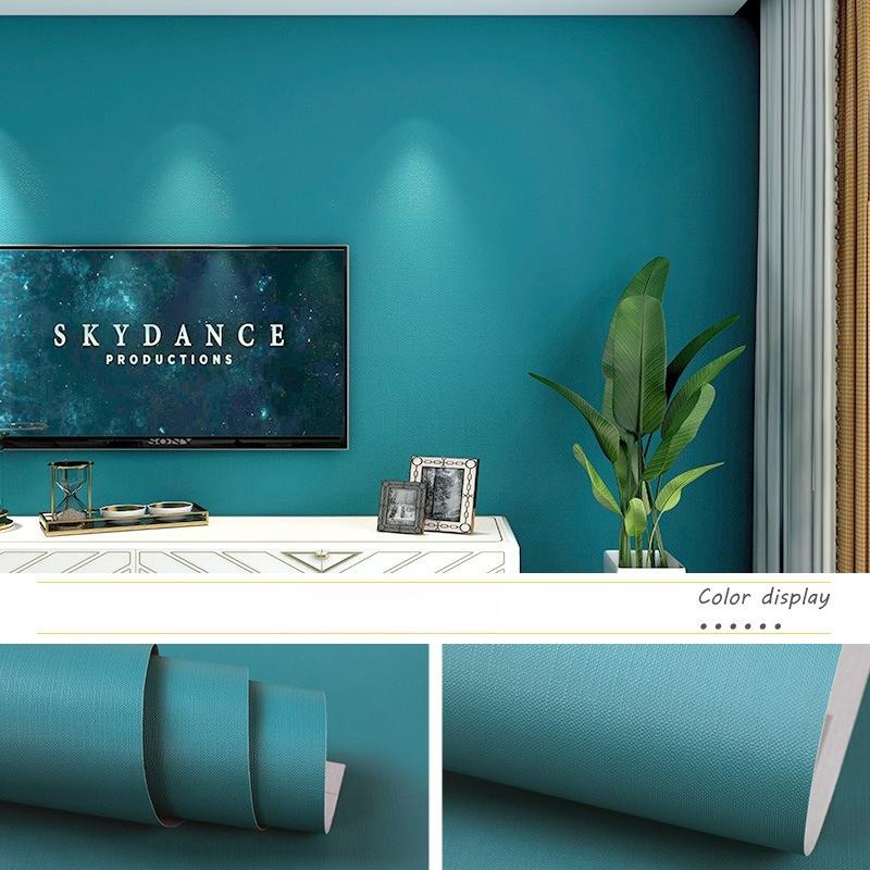 Home PVC Solid Color Thickened Self-Adhesive Wallpaper Aluminum Foil Bottom Waterproof Soundproof Wall Decoration Wallpaper (Peacock Blue,40cm x 5m)
