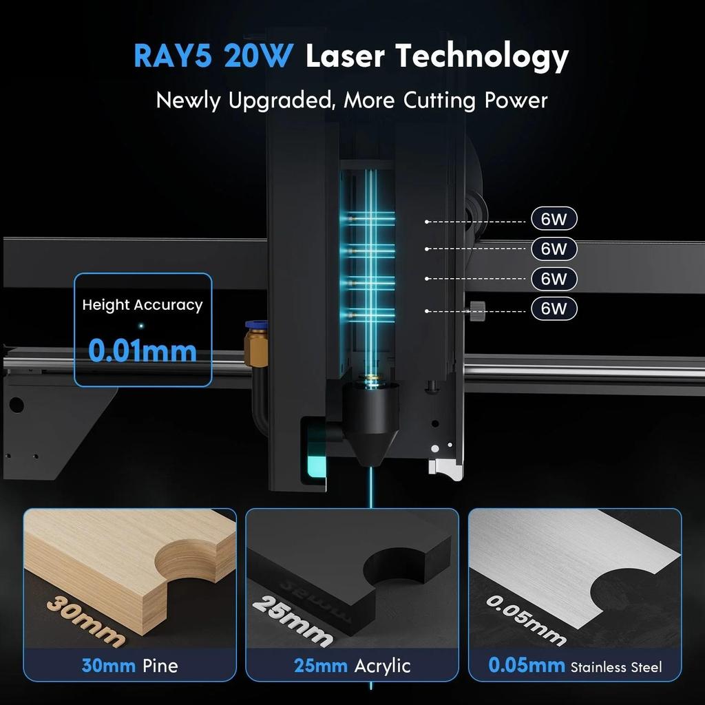Longer RAY5 20W Laser Engraver 30mm Focal Range 375 x 375mm Working Area 32 Bit Chipset 3.5" Touch Screen