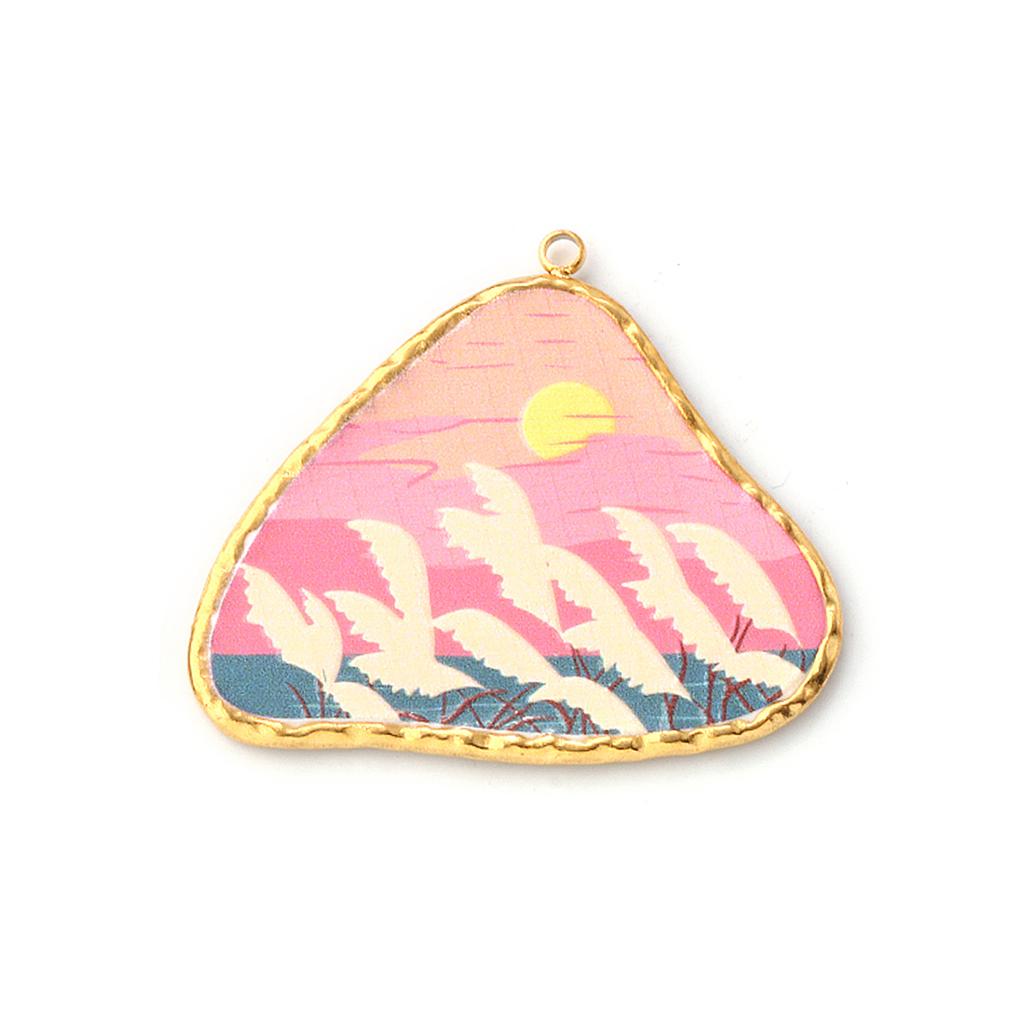 1PC 304 Stainless Steel Pendants 18K Gold Plated Multicolor Flower Natural Scenery Printed Charms for DY Necklace Jewelry Making