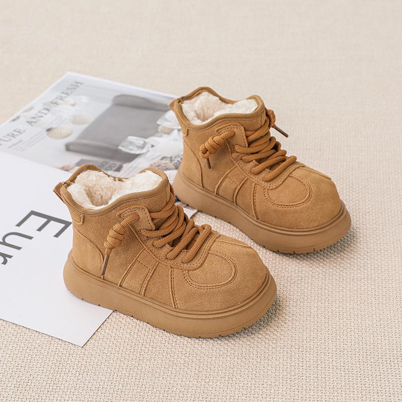 

Девичьи снегоходы, защищающие от холода, Детские кожаные ботинки на толстом бархате, Девичьи нескользящие ботильоны 30 коричневый