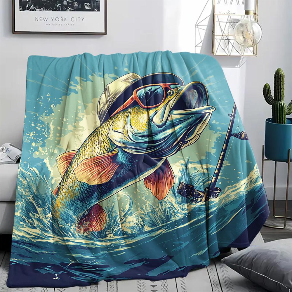 Fish Print Flannel Blanket, High Quality Comfortable for All Seasons, Home Decor, Warmth and Comfort, Perfect for Christmas Gifts