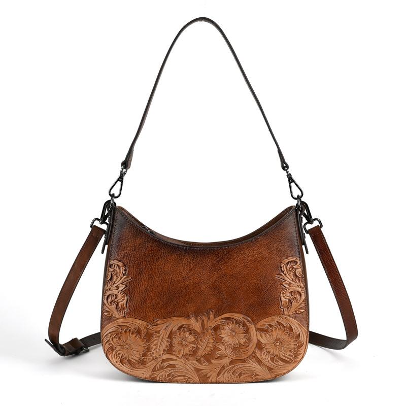 

Сумки на плечо Johnature с тиснением в стиле ретро, ​​женская сумка из натуральной кожи, универсальная сумка ручной работы из воловьей кожи кофейный