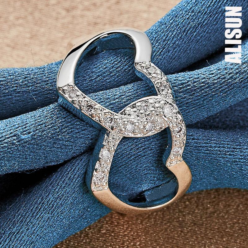 Bague double cœur en argent sterling 925 et zircon AAA, bijou de mariage tendance