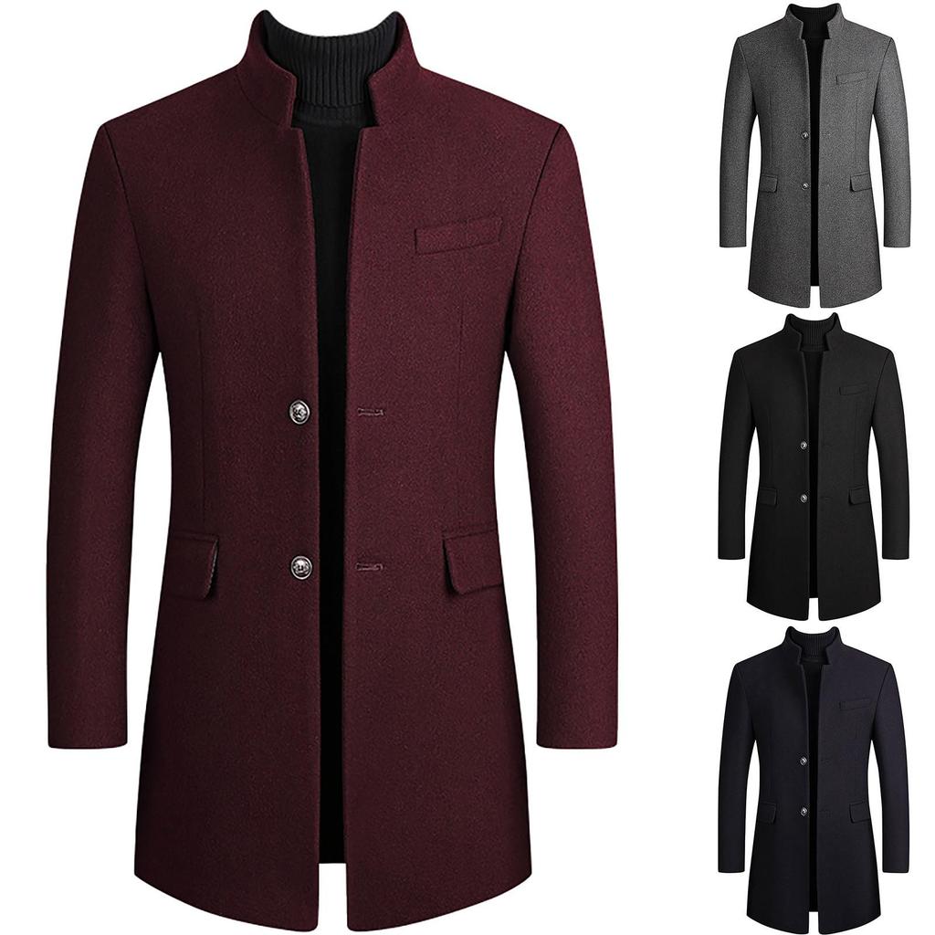 Autumn And Winter Men's Woolen Coat Medium Length Windbreaker With Cotton Thickened Men's Coat
