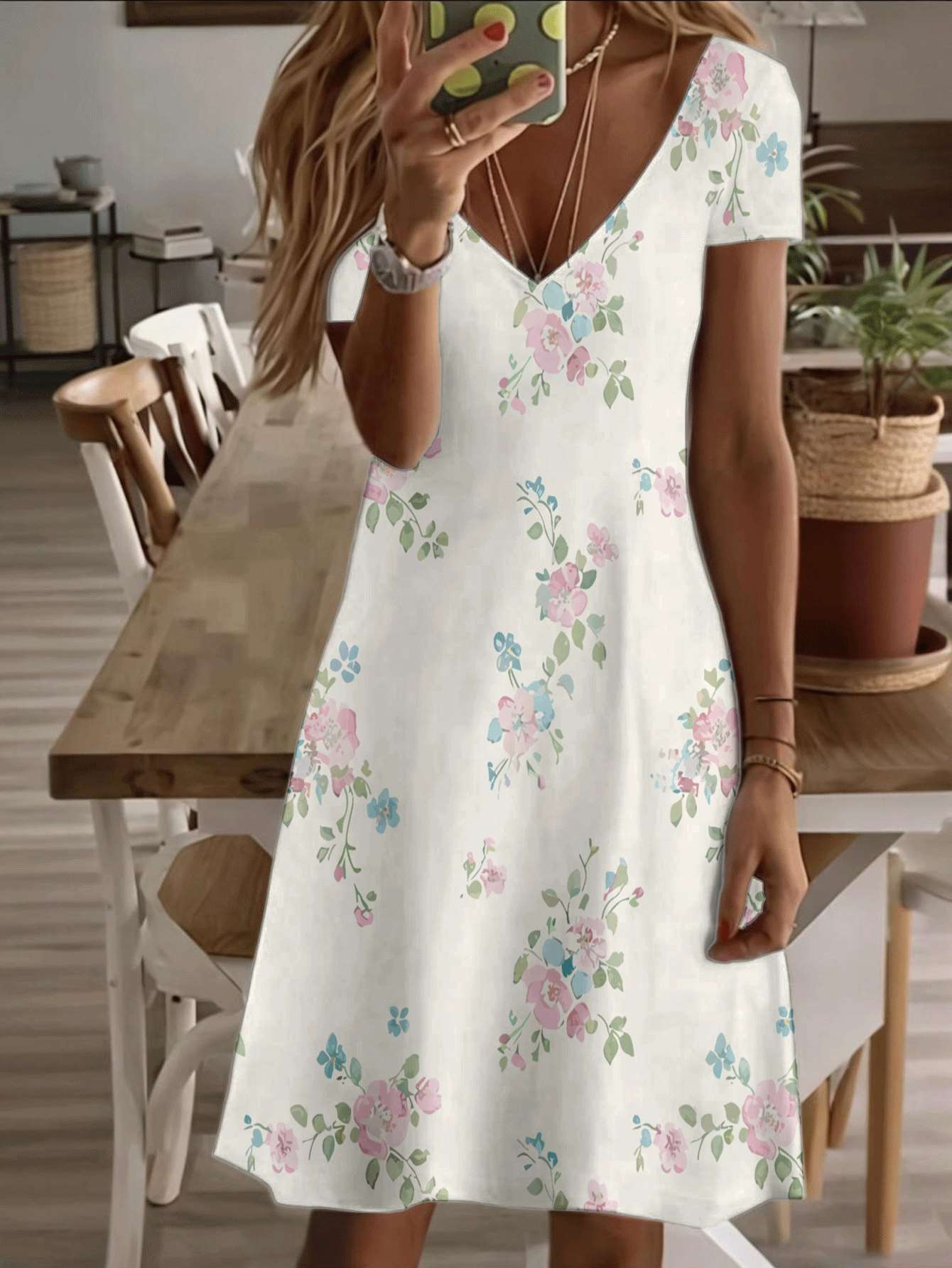 

Vneck shortsleeve midi dress floral ladies summer style pastel flower print pattern 3D premium printing durable fabric casual chic fashion breath 8XL дубильная кора
