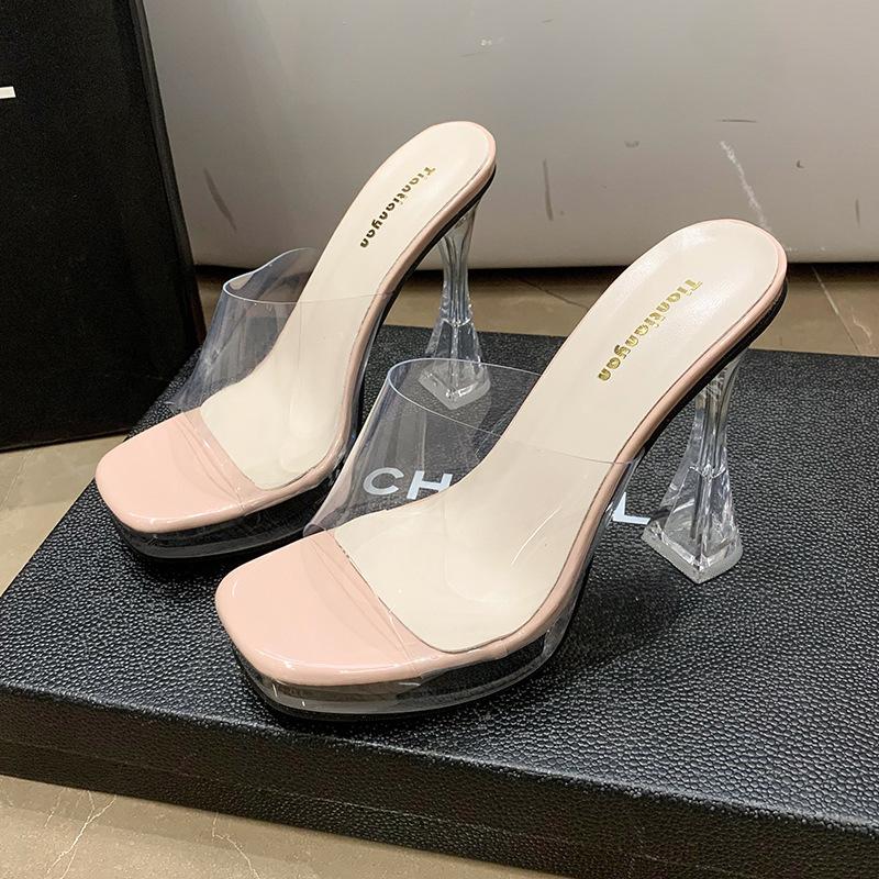 

Модные летние женские туфли-лодочки, сандалии, желейные шлепанцы с открытым квадратным носком, на высоком каблуке, женские сексуальные прозрачные шлепанцы, каблук обуви, прозрачные сандалии 41