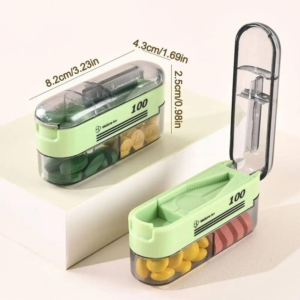 Precise Cutting Portable Pill Cutter 2 in 1 Halve/Quartering Pill Splitter with 2 Compartments Adjustable Pill Storage Box