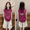 Girls' Trendy Sleeveless Cotton Tee - Round Neck, Summer Style