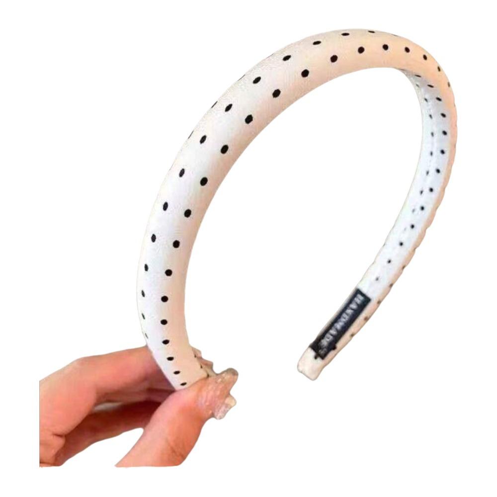 Non-Slip Wide Headband Thin Vintage Hair Hoop Elegant Polka Dot Headband Women Thin White