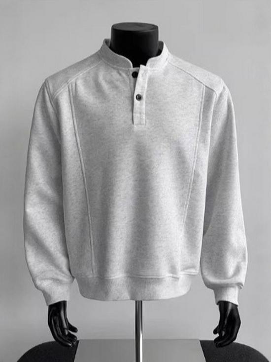 Unisex Henry Collar Semi-High Neck Fleece Sweatshirt - Heavyweight American Cleanfit, Perfect for Autumn/Winter