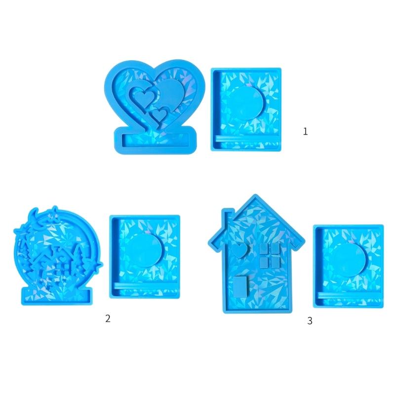 House Shape Resin Molds Holographic Heart Candlestick Molds with Base for DIY Craft Tealight Candle Holder Home Decors