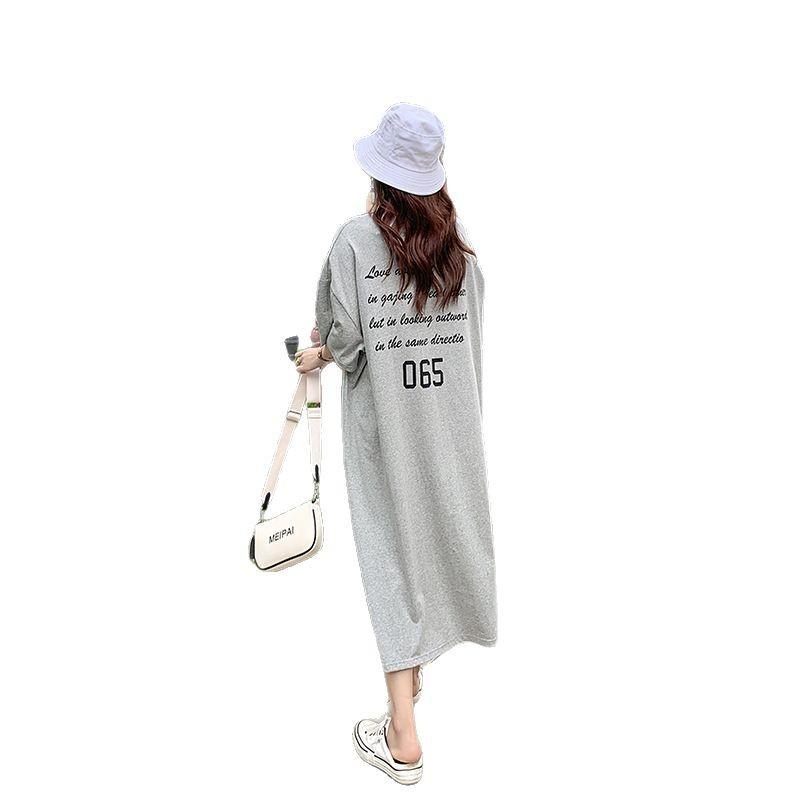 Fat Mm Summer 2026 New Korean Version Loose Large Size Split Knee T-shirt Long Skirt Short Sleeve Dress Women's Clothing
